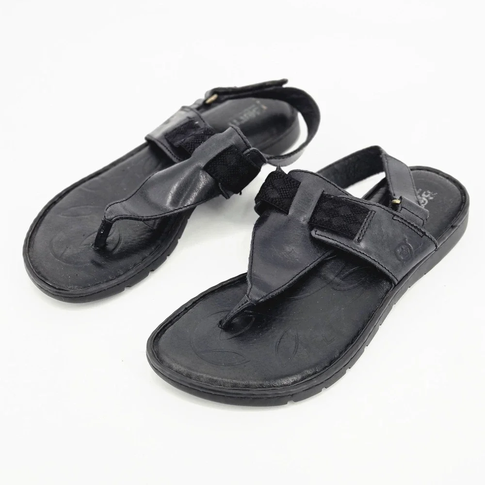 Born Mai Black Leather Comfort Gladiator Thong Slingback Sandal Women Size 9M
